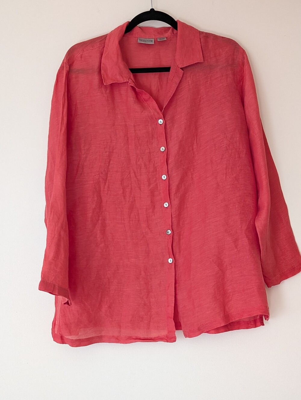 Chicos Linen Silk Blend Button Tunic Top Size L